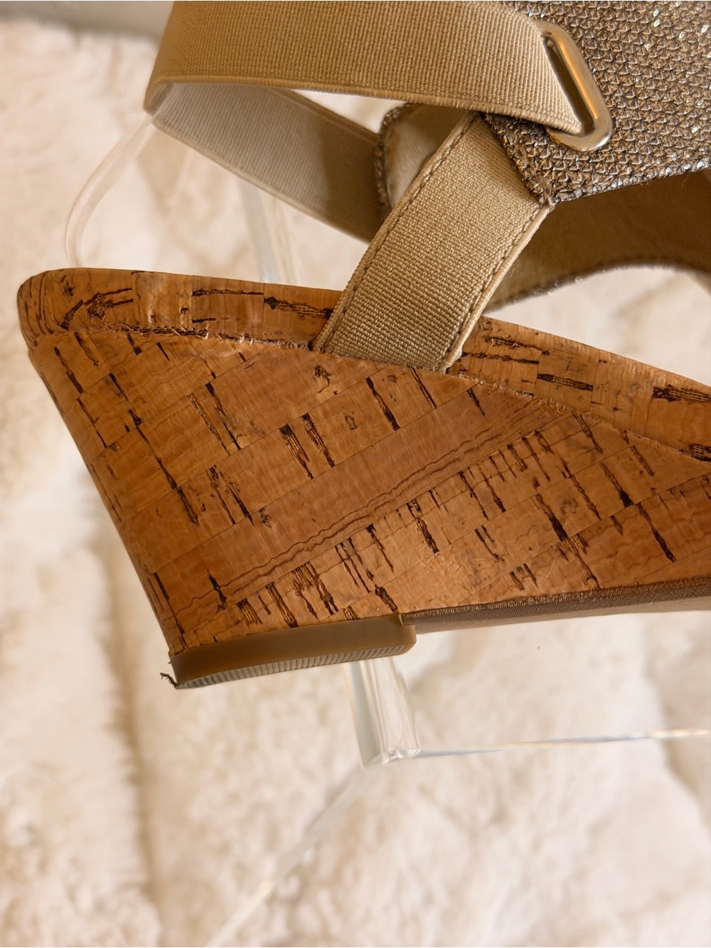White Mountain Pink and Silver Glitter Cork Wedge Thong Sandals - Picture 7 of 9